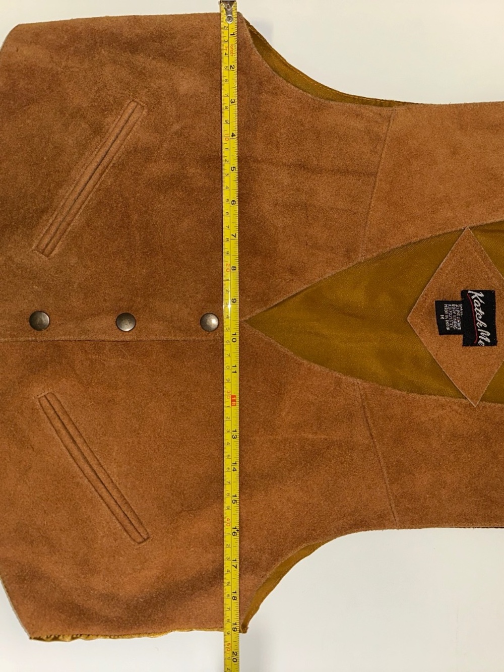 Vintage Tan Leather and Gold Western Style Suede Vest by Katch Me Size Medium - Picture 11 of 12